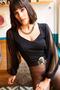 Women's Black Sleeve Tulle V-Neck Knitted Blouse BLZ-19001192 - 5