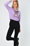 Women's Stoned Printed Purple Crew Neck Sweatshirt - 5