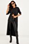 Women's Anthracite Hooded Double Breasted Tunic Dress Yİ2376 - 5
