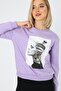 Women's Stoned Printed Purple Crew Neck Sweatshirt - 2