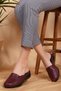Women's Burgundy Genuine Leather House Slippers - 4