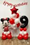 Minnie Mouse Themed Black Number Balloon Stand Set for 9 Years Old Red Theme Mini Mouse Balloon Set