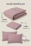 Pure |   Fine Line Duvet Cover Set Double - Oxford Design with 3 Wooden Buttons - Wide Sheet Included - 6