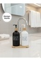 Black and White Hand Soap and Dish Soap Dispenser Set with Bamboo Stand