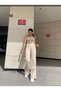 Ns-74543 Women's Palazzo Beige Trendy Wide Leg High Waist Denim Pants Jeans