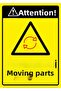 Attention! Moving Parts Isg Warning Sign Pvc A4 21X30 cm