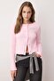 Light Pink Jacquard Fitted/Body-Hugging Button Detail Stretchy Knit Blouse TWOAW26BZ00046
