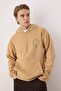 Beige Oversized /Wide Cut Fleece Thick Embroidered Sweatshirt Tmnaw26Sw00029 - 2