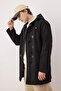 Black Oversized Winter Cashmere Hooded Men's Coat Tmnaw26Kb00002 - 3
