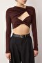 Brown Crop Lined Blouse with Window/Cut Out Detail Tpraw23Bz00030 - 3