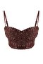 Kahverengi Payet Vücudu Saran Crop Party Bluz TPRSS26BZ00014 - 5