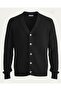 V Neck Corded Fabric Knit Oversized Contrast Buttoned Men's Black Cardigan - 5
