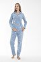 Women's Winter Snow Print Front Button Ribbed Fleece Pajamas Set Blue - 5