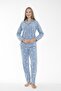Women's Winter Snow Print Front Button Ribbed Fleece Pajamas Set Blue - 7