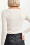 Women's White Boat Neck Long Sleeve Top 100% Cotton - 2