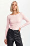 Powder Pink Boat Neck Long Sleeve Top 100% Cotton