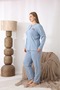 Women's Winter Plus Size Embroidered Patterned Collar Buttoned Long Sleeve Pajama Set - 4