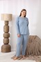 Women's Winter Plus Size Embroidered Patterned Collar Buttoned Long Sleeve Pajama Set - 7
