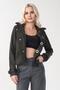 Women's Viscose Polyester Lycra Fabric Sleeve Buckle Band Bird Eye Accessory Snap Fastener Jacket with Pockets