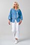 Women's Bleach Wash Pocket Hooded Zipper Thin Lyocell Fabric Denim Jacket Indigo Light Blue - 3