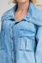 Women's Bleach Wash Pocketed Big Collar Buttoned Slim Lyocell Fabric Denim Jacket Indigo Light Blue - 6
