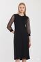 Women's Plain Black Sleeves Tulle Pearls Elegant Midi Dress 10D-1098