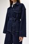 Navy Blue Belted Jean Jacket and Wide Leg Pants Women's Set 3498 - 4