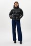 Black Leather-Look Hooded Zippered Inflatable Women's Coat 8001 - 3