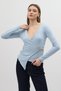 Double-Breasted Collar Long Sleeve Blouse with Blue Accessories 8227A