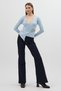 Double-Breasted Collar Long Sleeve Blouse with Blue Accessories 8227A - 3