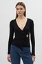 Double-Breasted Collar Long Sleeve Blouse with Black Accessories 8227A - 6