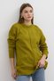 Olive Green Crew Neck Women's Sweater with Front Stitch Detail 2345 - 2