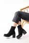 Zri̇n-3040 Premium Black Suede Daily Thick Heeled Women's Boots