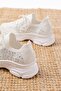 Zri̇n-3002 Premium White Lace-Up Mesh Casual Sneaker with Stone Accessories - 6