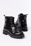 Zri̇n-2003 Premium Black Patent Leather Lace-Up Zippered Casual Women's Boots