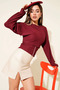 Corded Fabric Crew Neck Double Blouse Burgundy