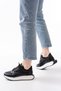 Zri̇nf-307 Premium Black Lace-Up Satin Women's Sneaker with Stone Accessories - 3