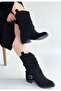 Canty Premium Black Suede Bellows Heeled Boots