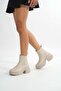 Zri̇n-2400 Premium Beige High-Sole Elastic Daily Women's Boots