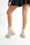 Zri̇n-2400 Premium Beige High-Sole Elastic Daily Women's Boots - 3