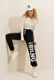 Black Letter Printed Two-Thread Sweatpants with Elastic Waist and Cuffs Alc-X7914 - 2