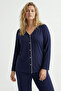 Bamboo Fabric Buttoned Pants V-Neck Pajama Set - Comfortable Fit Plus Size Option Long Sleeve - 2