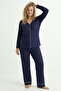Bamboo Fabric Buttoned Pants V-Neck Pajama Set - Comfortable Fit Plus Size Option Long Sleeve