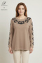 Women's Middle Age and Above Viscose Square Stone Slit Embroidered L Stretch Fabric Mother Combed Cotton Blouse