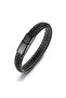 Stitched Black Braided Leather Bracelet - 6