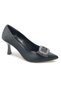 Feles Square Buckle 8 cm Heeled Stiletto Women's Shoes Black