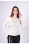 Transparent Fabric Boat Neck Long Sleeve Blouse - 4
