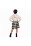 Girl's Hooded Sweat Shirt Beige Dress with Plaid Skirt - 3