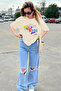 White Printed Oversize T-Shirt Mg1522 - 2