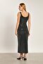 Women's Thick Strap Long Glitter Dress - Black - 5